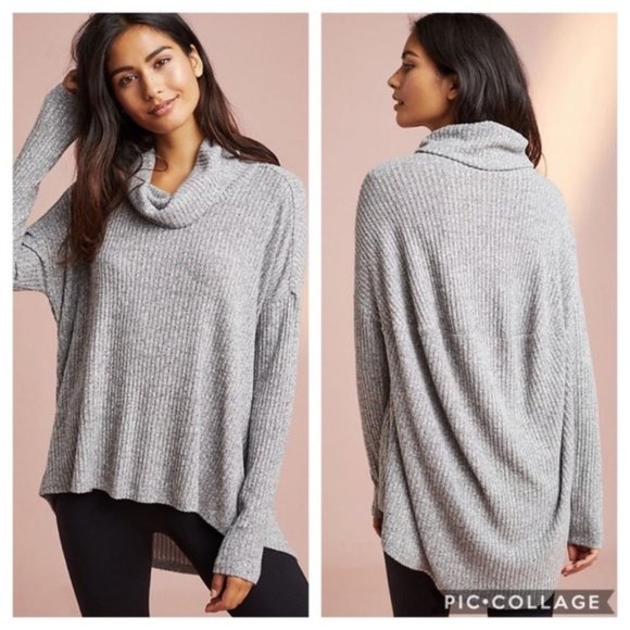 Anthropologie Saturday Sunday Malone Gray Ribbed Knit Cowl Neck Pullover M/L